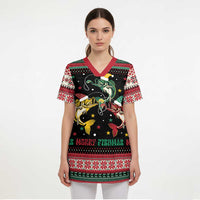 Funny Fishmas Bass Scrub Top Christmas Santa Hat Lights - Wonder Print Shop
