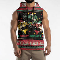 Funny Fishmas Bass Sleeveless Hoodie Christmas Santa Hat Lights - Wonder Print Shop