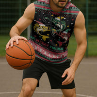 Funny Fishmas Bass Sleeveless Hoodie Christmas Santa Hat Lights - Wonder Print Shop