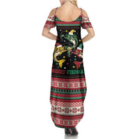 Funny Fishmas Bass Summer Maxi Dress Christmas Santa Hat Lights - Wonder Print Shop