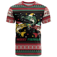 Funny Fishmas Bass T Shirt Christmas Santa Hat Lights - Wonder Print Shop