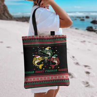 Funny Fishmas Bass Tote Bag Christmas Santa Hat Lights - Wonder Print Shop