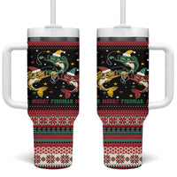 Funny Fishmas Bass Tumbler With Handle Christmas Santa Hat Lights - Wonder Print Shop