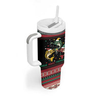Funny Fishmas Bass Tumbler With Handle Christmas Santa Hat Lights - Wonder Print Shop