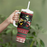 Funny Fishmas Bass Tumbler With Handle Christmas Santa Hat Lights - Wonder Print Shop