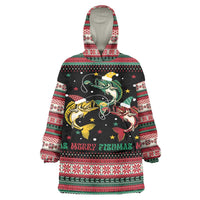 Funny Fishmas Bass Wearable Blanket Hoodie Christmas Santa Hat Lights - Wonder Print Shop