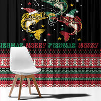 Funny Fishmas Bass Window Curtain Christmas Santa Hat Lights - Wonder Print Shop