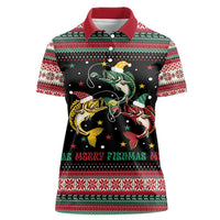 Funny Fishmas Bass Women Polo Shirt Christmas Santa Hat Lights - Wonder Print Shop