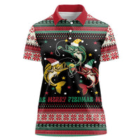 Funny Fishmas Bass Women Polo Shirt Christmas Santa Hat Lights - Wonder Print Shop