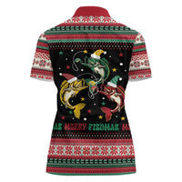 Funny Fishmas Bass Women Polo Shirt Christmas Santa Hat Lights - Wonder Print Shop