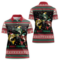 Funny Fishmas Bass Women Polo Shirt Christmas Santa Hat Lights - Wonder Print Shop