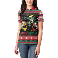 Funny Fishmas Bass Women Polo Shirt Christmas Santa Hat Lights - Wonder Print Shop