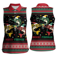 Funny Fishmas Bass Women Sleeveless Polo Shirt Christmas Santa Hat Lights - Wonder Print Shop