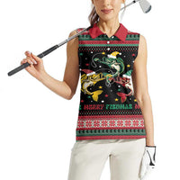 Funny Fishmas Bass Women Sleeveless Polo Shirt Christmas Santa Hat Lights - Wonder Print Shop
