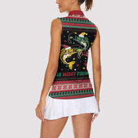 Funny Fishmas Bass Women Sleeveless Polo Shirt Christmas Santa Hat Lights - Wonder Print Shop