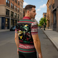 Funny Fishmas Bass Zipper Polo Shirt Christmas Santa Hat Lights - Wonder Print Shop