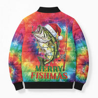 Funny Fishmas Bass Bomber Puffer Jacket Merry Fishmas Tie-dye Christmas Vibes - Wonder Print Shop