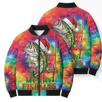 Funny Fishmas Bass Bomber Puffer Jacket Merry Fishmas Tie-dye Christmas Vibes - Wonder Print Shop