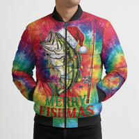 Funny Fishmas Bass Bomber Puffer Jacket Merry Fishmas Tie-dye Christmas Vibes - Wonder Print Shop