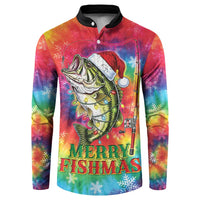 Funny Fishmas Bass Button Sweatshirt Merry Fishmas Tie-dye Christmas Vibes - Wonder Print Shop