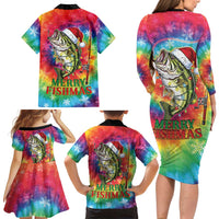 Funny Fishmas Bass Family Matching Long Sleeve Bodycon Dress and Hawaiian Shirt Merry Fishmas Tie-dye Christmas Vibes - Wonder Print Shop