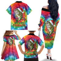 Funny Fishmas Bass Family Matching Off The Shoulder Long Sleeve Dress and Hawaiian Shirt Merry Fishmas Tie-dye Christmas Vibes - Wonder Print Shop