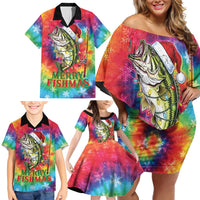 Funny Fishmas Bass Family Matching Off Shoulder Short Dress and Hawaiian Shirt Merry Fishmas Tie-dye Christmas Vibes - Wonder Print Shop