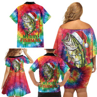 Funny Fishmas Bass Family Matching Off Shoulder Short Dress and Hawaiian Shirt Merry Fishmas Tie-dye Christmas Vibes - Wonder Print Shop