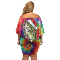 Funny Fishmas Bass Family Matching Off Shoulder Short Dress and Hawaiian Shirt Merry Fishmas Tie-dye Christmas Vibes - Wonder Print Shop