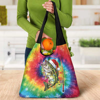 Funny Fishmas Bass Grocery Bag Merry Fishmas Tie-dye Christmas Vibes - Wonder Print Shop