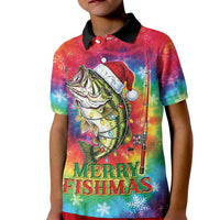 Funny Fishmas Bass Kid Polo Shirt Merry Fishmas Tie-dye Christmas Vibes - Wonder Print Shop