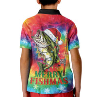 Funny Fishmas Bass Kid Polo Shirt Merry Fishmas Tie-dye Christmas Vibes - Wonder Print Shop