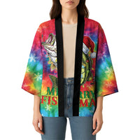 Funny Fishmas Bass Kimono Merry Fishmas Tie-dye Christmas Vibes - Wonder Print Shop