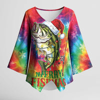 Funny Fishmas Bass Kimono Sleeve Blouse Merry Fishmas Tie-dye Christmas Vibes - Wonder Print Shop