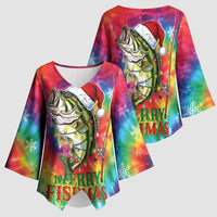 Funny Fishmas Bass Kimono Sleeve Blouse Merry Fishmas Tie-dye Christmas Vibes - Wonder Print Shop