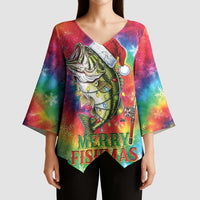 Funny Fishmas Bass Kimono Sleeve Blouse Merry Fishmas Tie-dye Christmas Vibes - Wonder Print Shop