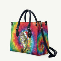 Funny Fishmas Bass Leather Bag Merry Fishmas Tie-dye Christmas Vibes - Wonder Print Shop