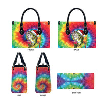 Funny Fishmas Bass Leather Bag Merry Fishmas Tie-dye Christmas Vibes - Wonder Print Shop