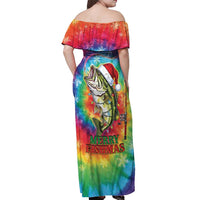 Funny Fishmas Bass Off Shoulder Maxi Dress Merry Fishmas Tie-dye Christmas Vibes - Wonder Print Shop