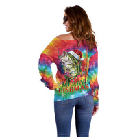 Funny Fishmas Bass Off Shoulder Sweater Merry Fishmas Tie-dye Christmas Vibes - Wonder Print Shop