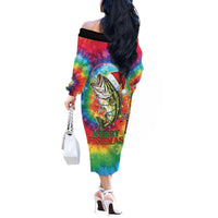 Funny Fishmas Bass Off The Shoulder Long Sleeve Dress Merry Fishmas Tie-dye Christmas Vibes - Wonder Print Shop