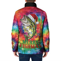 Funny Fishmas Bass Padded Jacket Merry Fishmas Tie-dye Christmas Vibes - Wonder Print Shop