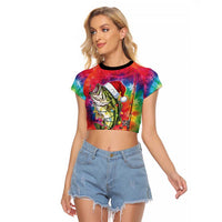 Funny Fishmas Bass Raglan Cropped T Shirt Merry Fishmas Tie-dye Christmas Vibes - Wonder Print Shop