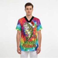 Funny Fishmas Bass Scrub Top Merry Fishmas Tie-dye Christmas Vibes - Wonder Print Shop