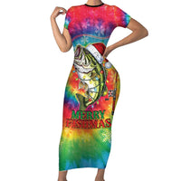 Funny Fishmas Bass Short Sleeve Bodycon Dress Merry Fishmas Tie-dye Christmas Vibes - Wonder Print Shop