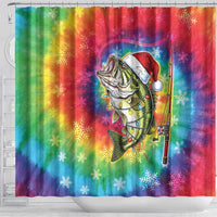Funny Fishmas Bass Shower Curtain Merry Fishmas Tie-dye Christmas Vibes - Wonder Print Shop