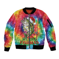 Funny Fishmas Bass Sleeve Zip Bomber Jacket Merry Fishmas Tie-dye Christmas Vibes - Wonder Print Shop