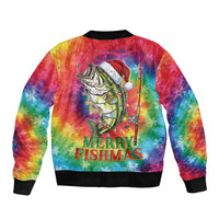 Funny Fishmas Bass Sleeve Zip Bomber Jacket Merry Fishmas Tie-dye Christmas Vibes - Wonder Print Shop