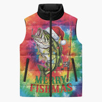 Funny Fishmas Bass Sleeveless Puffer Jacket Merry Fishmas Tie-dye Christmas Vibes - Wonder Print Shop