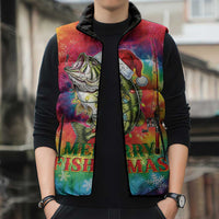 Funny Fishmas Bass Sleeveless Puffer Jacket Merry Fishmas Tie-dye Christmas Vibes - Wonder Print Shop